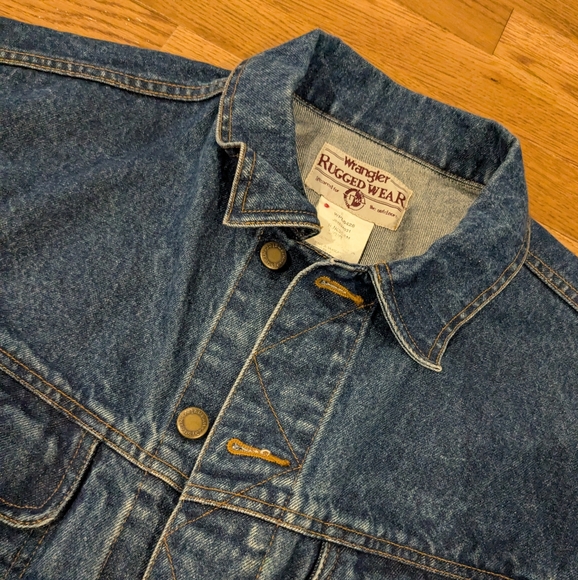 Wrangler Vintage Rugged Wear Blue Denim Trucker Jacket Large - Picture 2 of 13